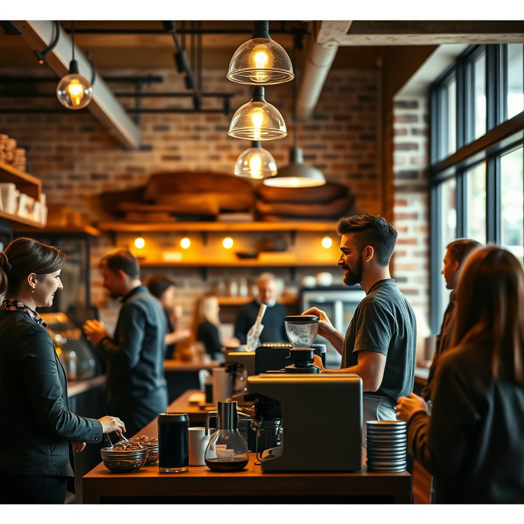 M Bakery interior with customers and barista